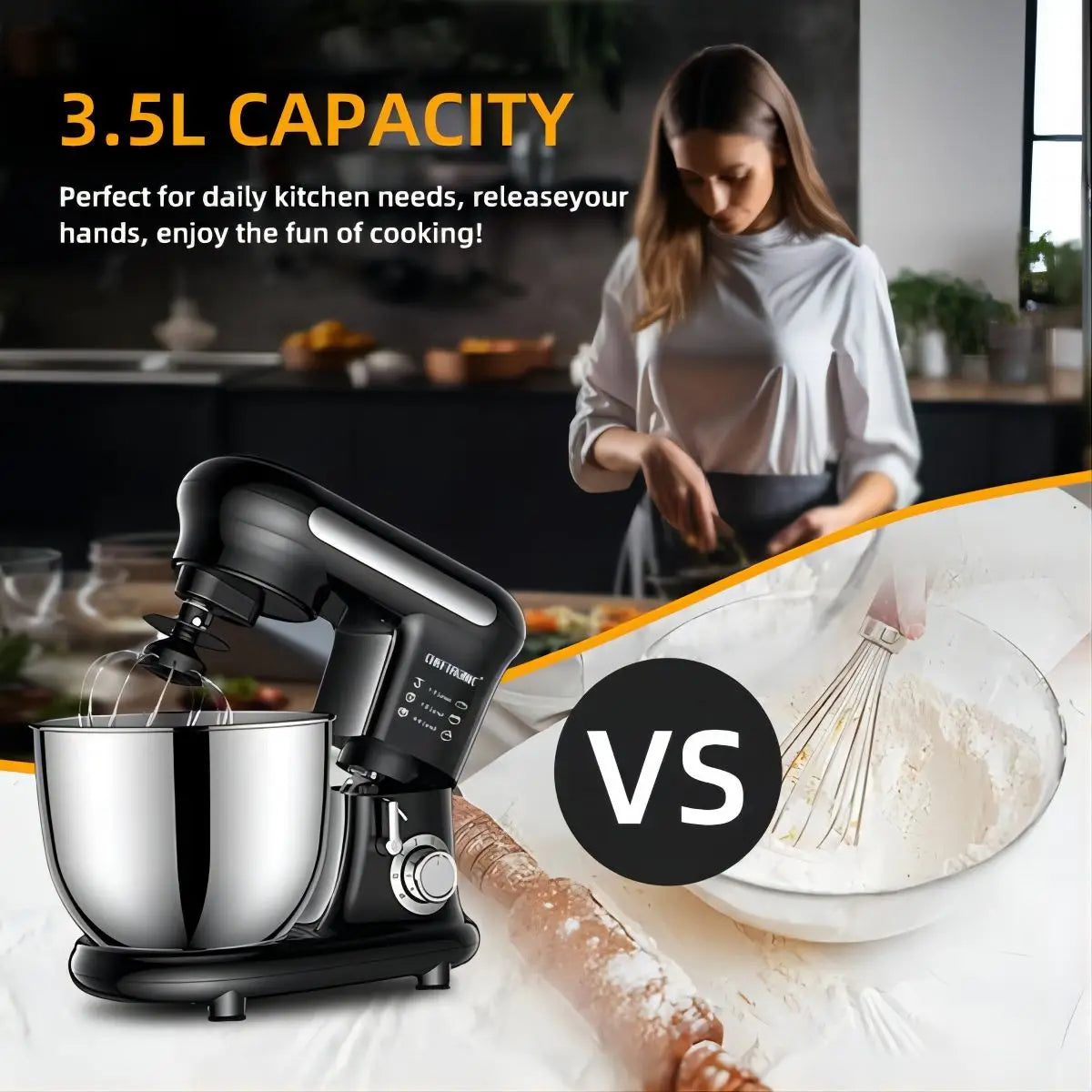 1pc Stand Mixer, Tilt-head Mixers, Kitchen Electric Dough Mixer, For Household Aids, 1000W 3.5L Stainless Steel Bowl (EU plug）