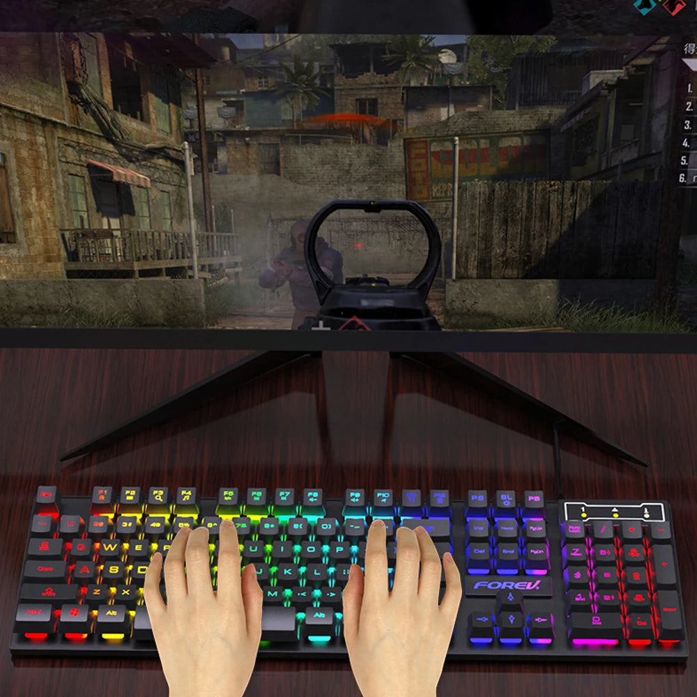 104 Keys Backlit Mechanical Keyboard Wired RGB Gaming Mouse Set for Laptop Desktop Ergonomics Luminous Mouse Set PC Accessories